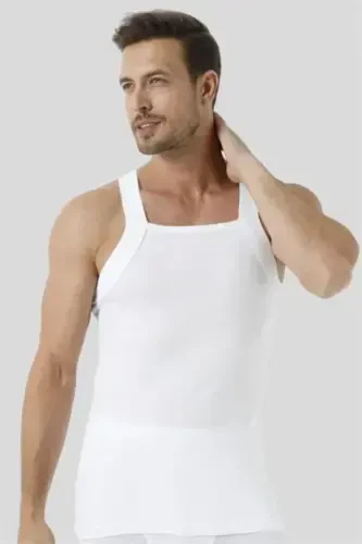 100% Cotton Ribbed Men's White Tank Top with Wide Band - 3-Pack - 3