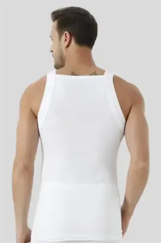 100% Cotton Ribbed Men's White Tank Top with Wide Band - 3-Pack - 5