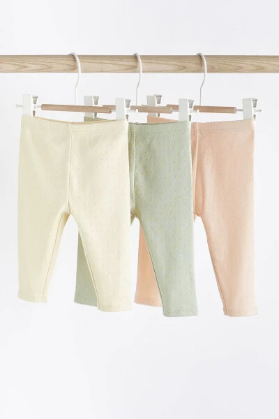 100% Cotton Sage Green Jacquard 3-Piece Leggings Set - NEXT BABY