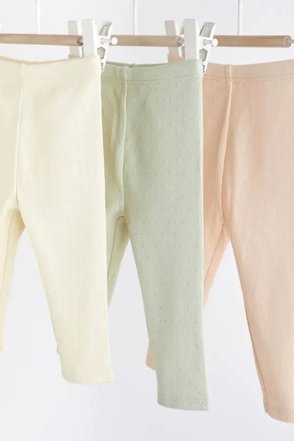 100% Cotton Sage Green Jacquard 3-Piece Leggings Set - 3