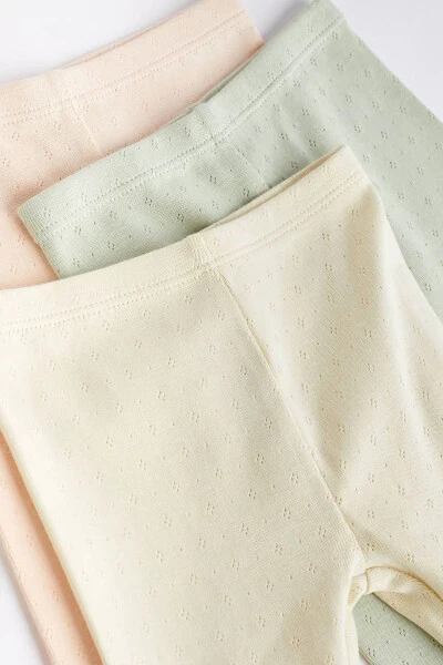 100% Cotton Sage Green Jacquard 3-Piece Leggings Set - 4