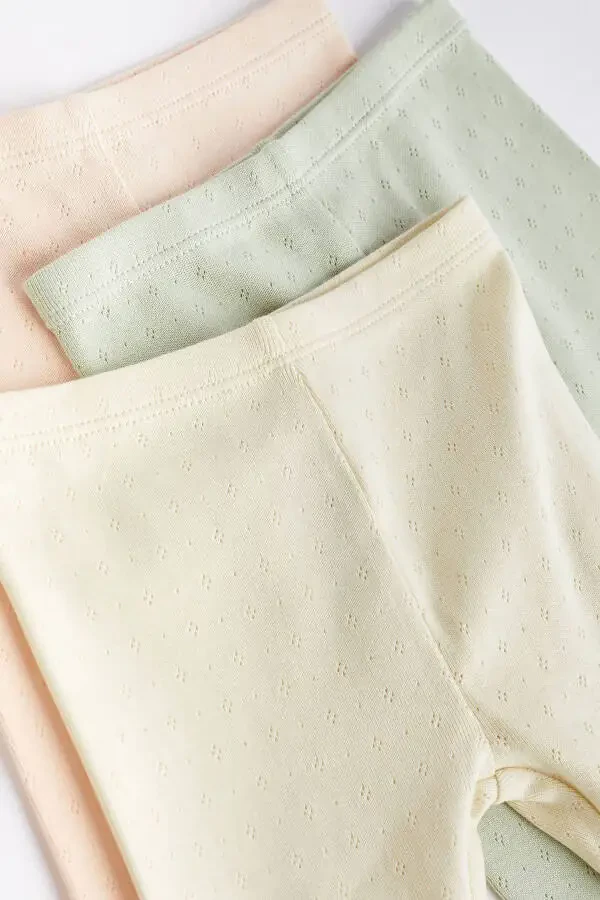 100% Cotton Sage Green Jacquard 3-Piece Leggings Set - 4
