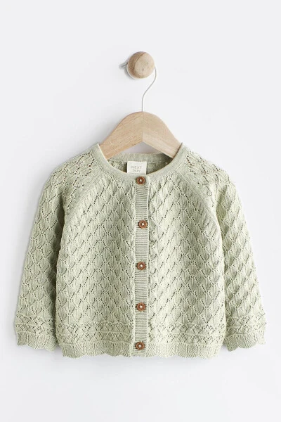 100% Cotton Sage Green Knit Baby Cardigan - NEXT BABY