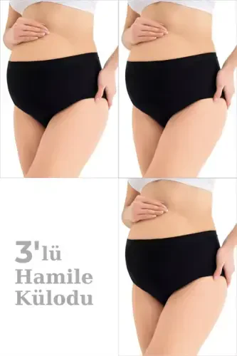 100% Cotton (SEAMLESS) Maternity Panties Black Soft Touch Elastic 3-Pack - 1