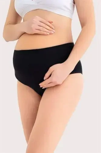 100% Cotton (SEAMLESS) Maternity Panties Black Soft Touch Elastic 3-Pack - 4