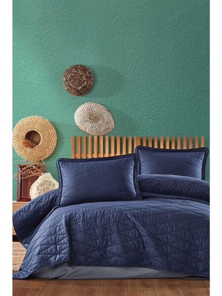 100% Cotton Single Bedspread Set Lorna Navy - 3