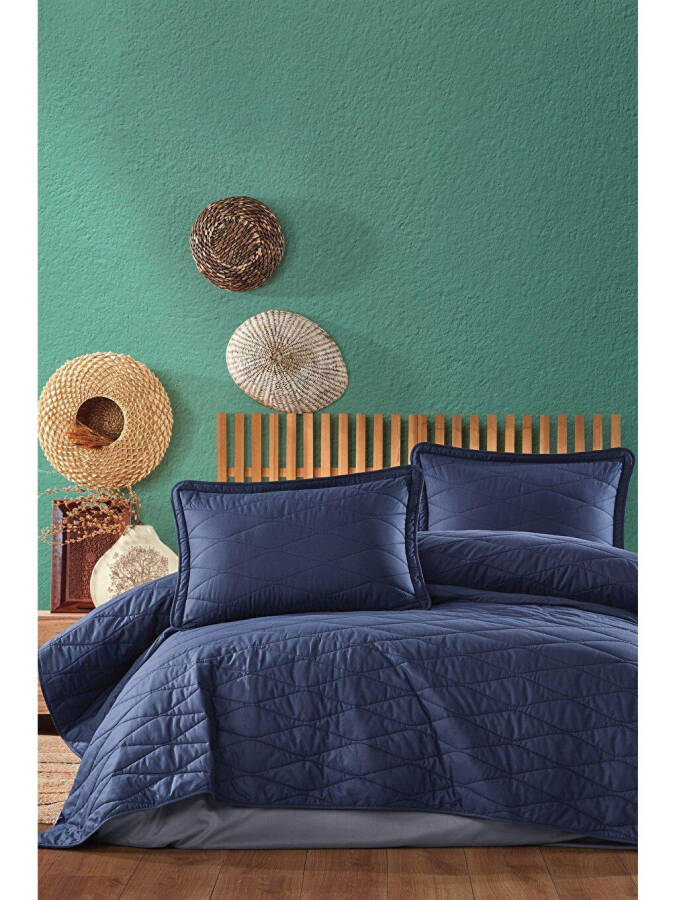 100% Cotton Single Bedspread Set Lorna Navy - 3