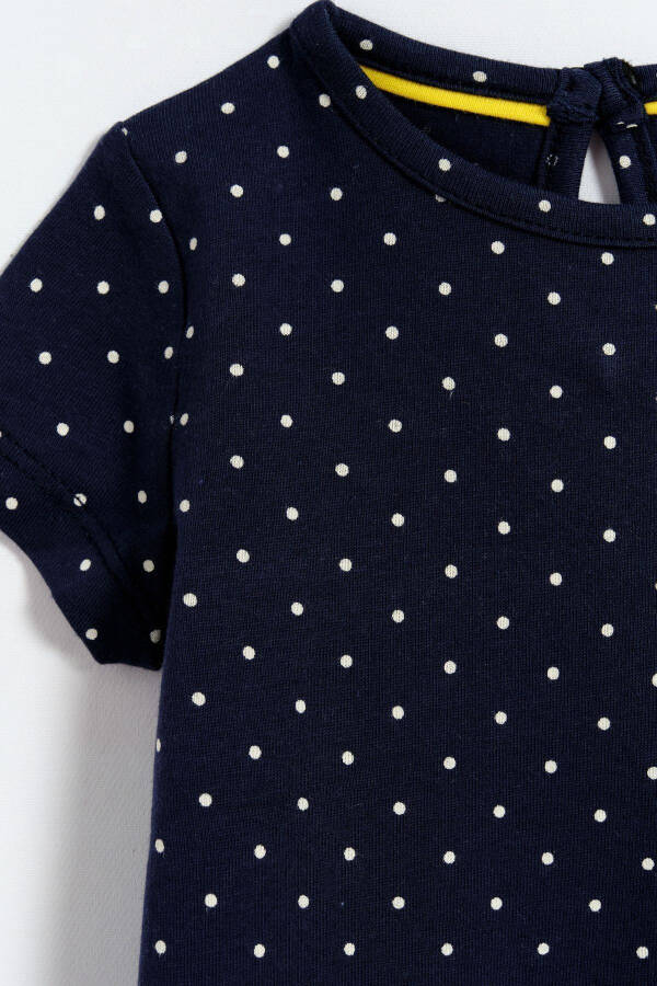 100% Cotton Skirt Hem with Ruffle Detail Polka Dot Baby Girl T-Shirt - Navy - 5