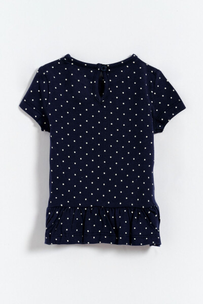 100% Cotton Skirt Hem with Ruffle Detail Polka Dot Baby Girl T-Shirt - Navy - 6