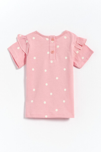 100% Cotton Sleeved Polka Dot Baby Girl T-Shirt - Pink - 6