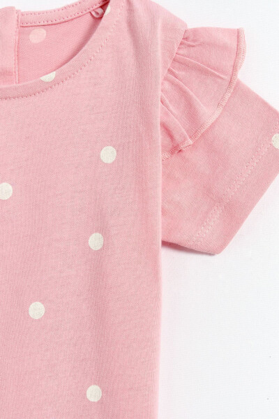 100% Cotton Sleeved Polka Dot Baby Girl T-Shirt - Pink - 2