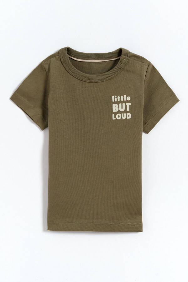 100% Cotton Snap Closure Baby Boy T-Shirt - Khaki - 4