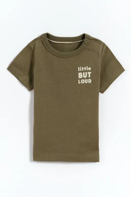 100% Cotton Snap Closure Baby Boy T-Shirt - Khaki - 2