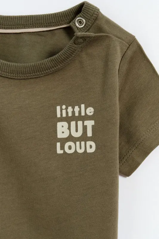 100% Cotton Snap Closure Baby Boy T-Shirt - Khaki - 3