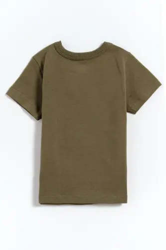 100% Cotton Snap Closure Baby Boy T-Shirt - Khaki - 4