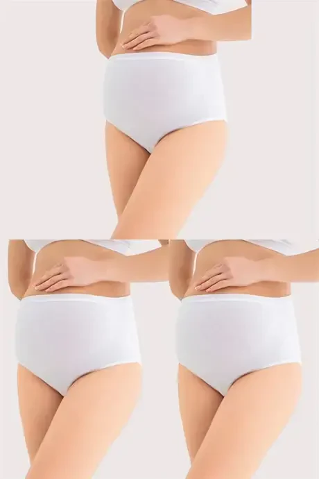100% Cotton Soft Textured Stretchable (SEAMLESS) Maternity Underwear White 3-Pack - 1
