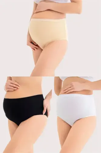 100% Cotton Soft Touch Flexible (SEAMLESS) Maternity Panties White Black Beige 3-Pack - 1