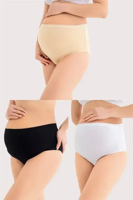 100% Cotton Soft Touch Flexible (SEAMLESS) Maternity Panties White Black Beige 3-Pack - BÜYÜKBEDENIZ