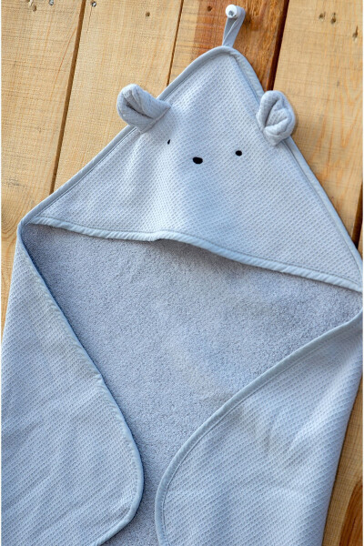 100% Cotton Special Fabric Baby Bath Wrap - Earflap - Grey - 2