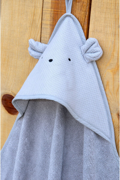 100% Cotton Special Fabric Baby Bath Wrap - Earflap - Grey - WHEEPPO