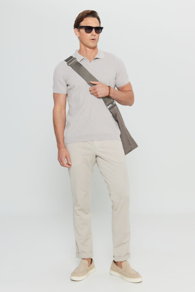 100% Cotton Standard Fit Hawaiian Collar Jacquard Knit Light Grey-Melange Knitted T-Shirt - ALTINYILDIZ CLASSICS (1)