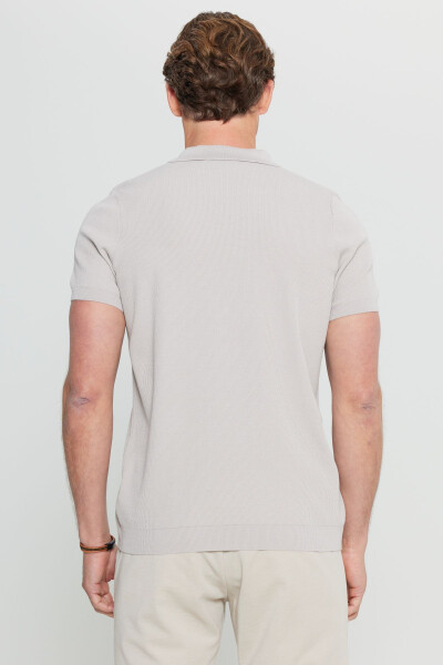 100% Cotton Standard Fit Hawaiian Collar Jacquard Knit Light Grey-Melange Knitted T-Shirt - 3