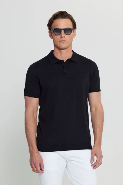 100% Cotton Standard Fit Regular Fit Polo Neck Knitted White T-shirt - ALTINYILDIZ CLASSICS