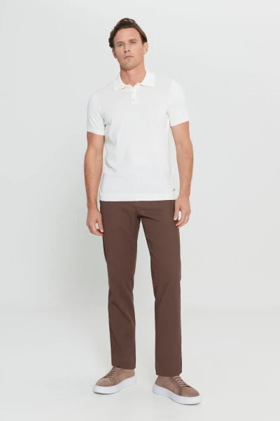 %100 Cotton Standard Fit Regular Fit Polo Neck Knitted White T-shirt - ALTINYILDIZ CLASSICS (1)