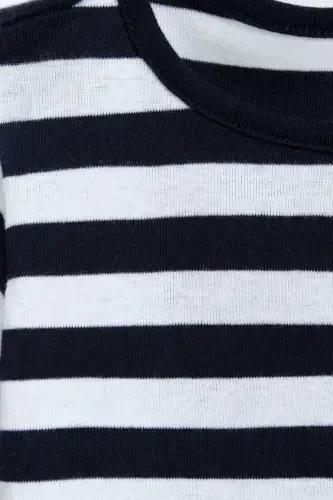 %100 Cotton Striped Basic Boys T-Shirt - Navy Blue - White-Navy Blue - KYRON (1)