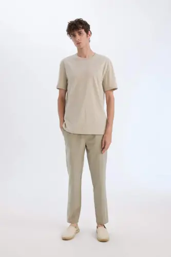 100% Cotton Summer Jogger Pants Slim Fit Drawstring Elastic Waistband Pocketed Z6475AZ24SP-Khaki - 2