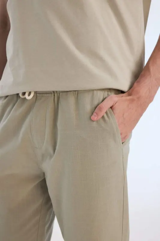 100% Cotton Summer Jogger Pants Slim Fit Drawstring Elastic Waistband Pocketed Z6475AZ24SP-Khaki - 6