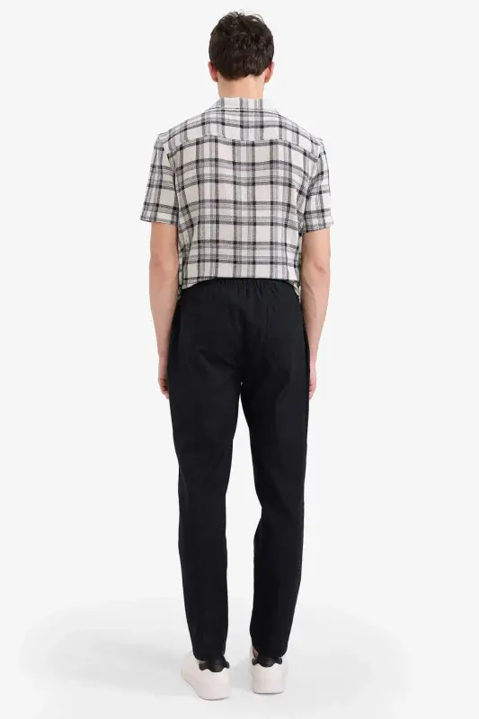 100% Cotton Summer Jogger Pants Slim Fit Drawstring Elastic Waistband Pockets Z6475AZ24SP-Black - 6