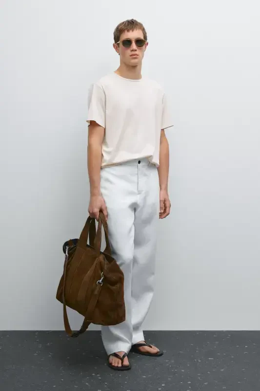 %100 cotton thin t-shirt-SAND - MASSIMO DUTTI