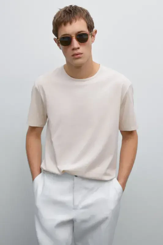 %100 cotton thin t-shirt-SAND - 2