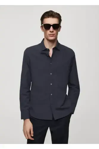 100% cotton waffle shirt-Navy Blue - 1