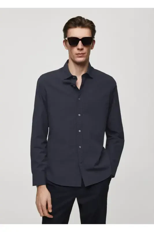 100% cotton waffle shirt-Navy Blue - 1