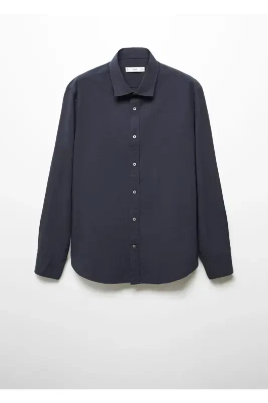 100% cotton waffle shirt-Navy Blue - 3