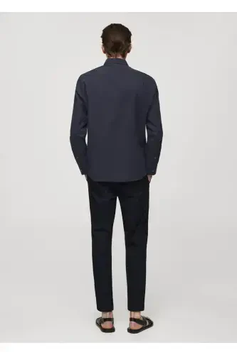 100% cotton waffle shirt-Navy Blue - 4