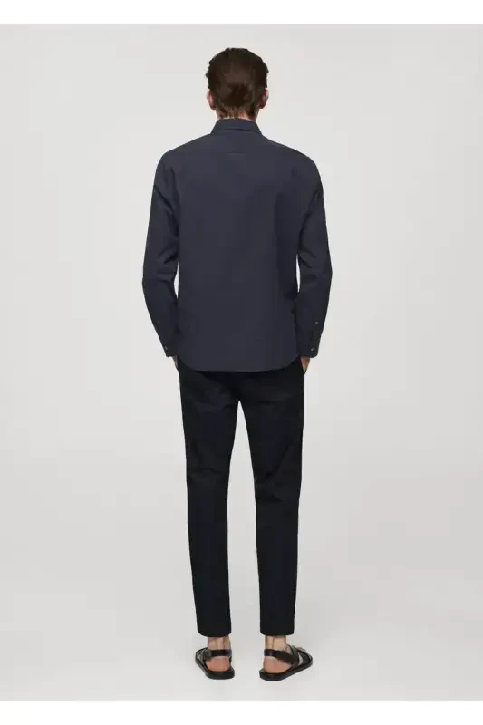 100% cotton waffle shirt-Navy Blue - 4