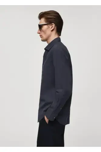 100% cotton waffle shirt-Navy Blue - 5