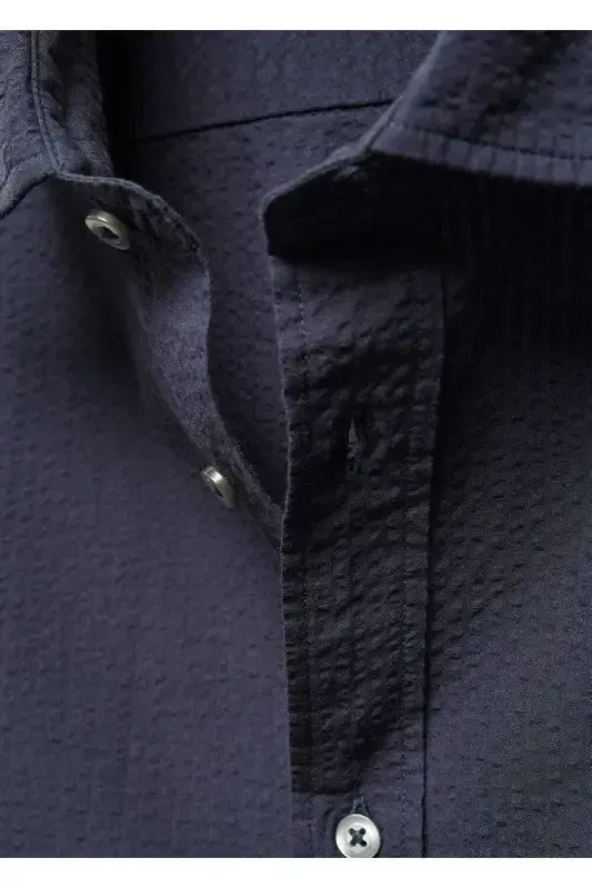 100% cotton waffle shirt-Navy Blue - 6