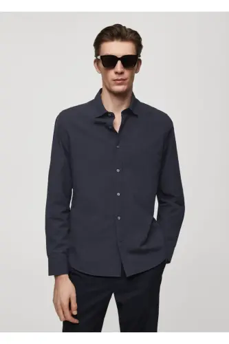 100% cotton waffle shirt-Navy Blue - 1