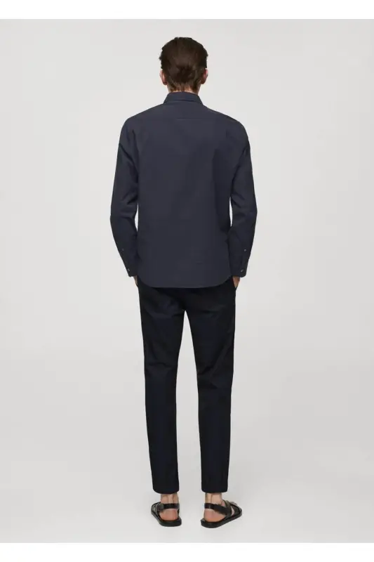 100% cotton waffle shirt-Navy Blue - 4