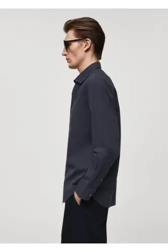 100% cotton waffle shirt-Navy Blue - 5