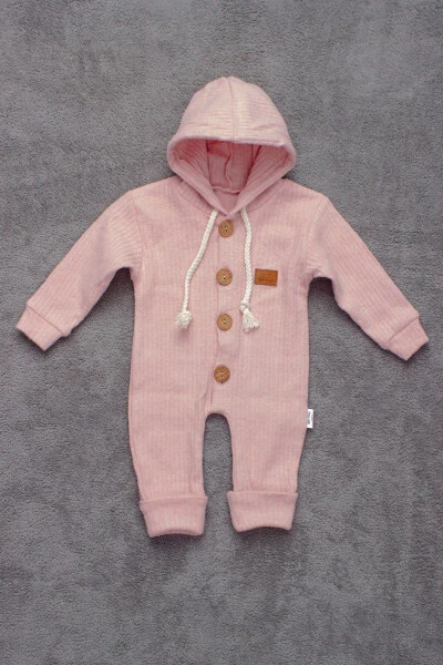100% Cotton Wood Button Hooded Baby Romper - ADABEBEK