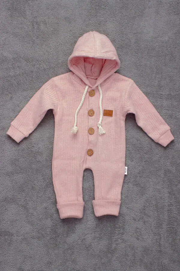 100% Cotton Wood Button Hooded Baby Romper - 1
