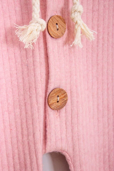 100% Cotton Wood Button Hooded Baby Romper - 3