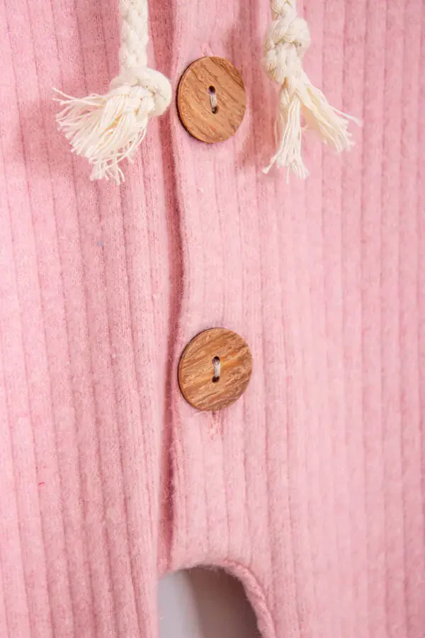 100% Cotton Wood Button Hooded Baby Romper - 3