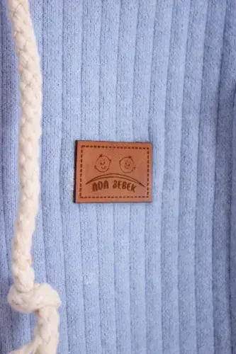 100% Cotton Wooden Buttoned Hooded Ribbed Style Hat Baby Jumpsuit-BLUE - 3