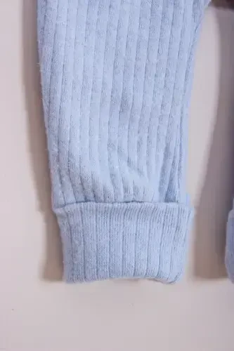 100% Cotton Wooden Buttoned Hooded Ribbed Style Hat Baby Jumpsuit-BLUE - 4